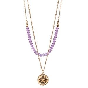 NWT, Purple Frosted Double Layer necklace w/charm, Avon.